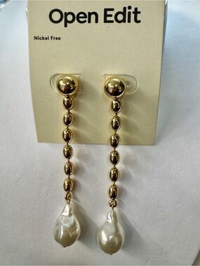 Gold Drop Earrings with Pearl Teardrops